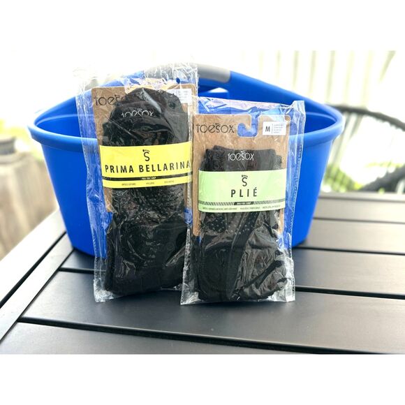NWT ToeSox 2 Pair 1 Prima Bellarina Full Toe & 1 Plié Half Toe Black Socks SZ M - Picture 1 of 5